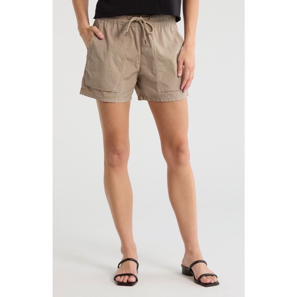 James Perse Cotton Poplin Womens Khaki Stretch Cotton Drawstring Shorts Size 1